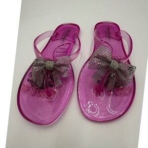 Juicy Couture Spain Pink Jelly Flip Flops Rhinestone Bow Sandals Womens 9